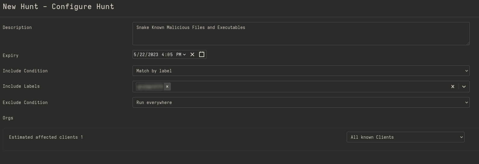 Configuring a hunt on Velociraptor